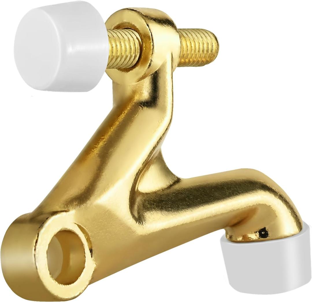HOMOTEK 8 Pack Hinge Pin Door Stoppers, Hing Door Stops, Adjustable Deluxe Heavy Doorstops for Top of Door, Door Hinge Stoppers with White Rubber Bumper Tips, Bright Brass