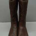 Soda Rodeo ~ Women's Knee High Western Cowboy Boots with Stitched Detailing, Pointed Toe, and Low Block Heel (10 Wide, A-dark Tan Pu)
