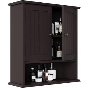 Smuxee Brown Bathroom Cabinet Wall Mounted, Small Medicine Cabinet with 2 Door Adjustable Shelves, Wall Cabinet Over Toilet for Laundry Room Kitchen
