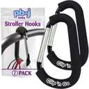 PBnJ Baby Stroller Hooks, 6.6" Extra Large Carabiner Clip, 2 Pack Heavy Duty Stroller Clips for Hanging Bags, Patented Foam Handle Mommy Hook, Stroller Accessories for Shopping Purse Grocery Bag