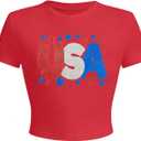 4th of July Shirts Crop Top Women Glitter USA Crop Top American Flag Shirt USA Stars Graphic Tshirt American Patriotic Tops, XL, Red