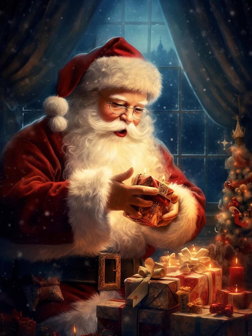 Reofrey DIY Diamond Art Painting Kits for Adults Santa Claus, Diamond Art Christmas Full Drill Round Rhinestone, Cross Stitch Embroidery Canvas for Crafts Home Decor 30x40cm (12 x 16 inches)