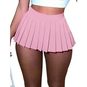 Mini Skirt for Women Pleated Skirts Y2K Sexy Skirt High Waist Schoolgirl Skirt Elastic Waistband Cosplay Club Outfits L, Pink