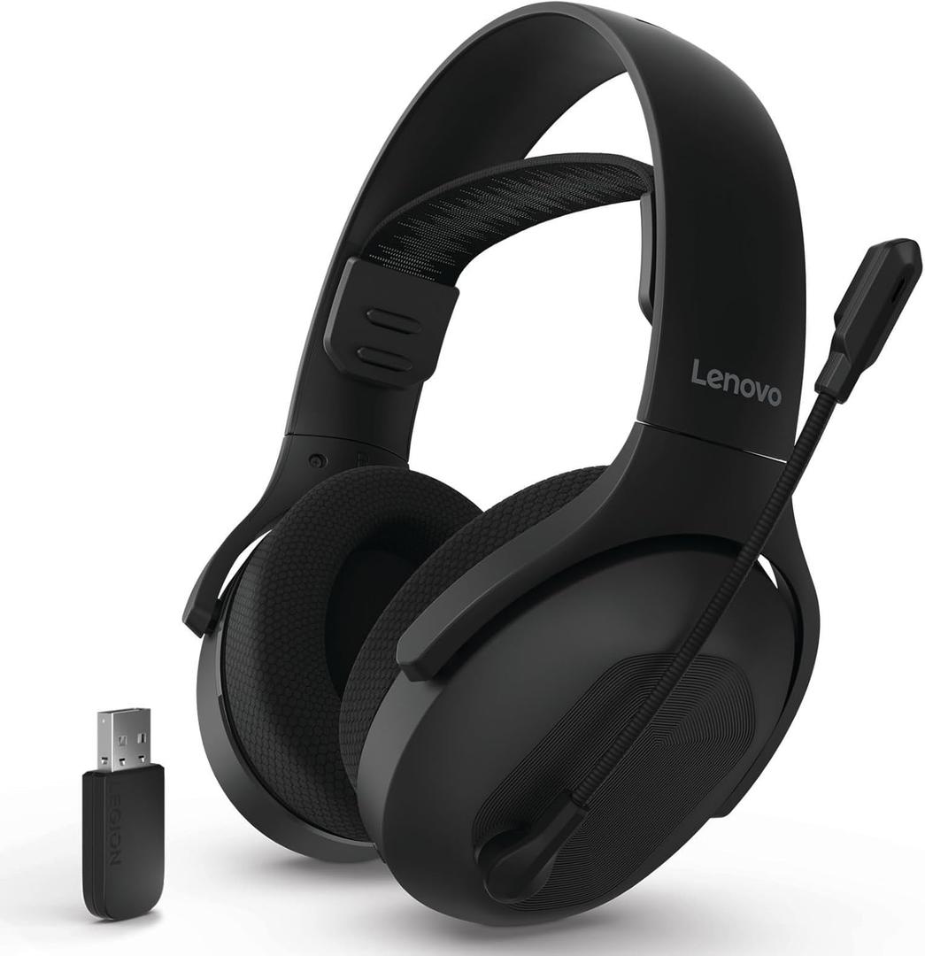 Lenovo Legion H410 Wireless Gaming Headset, Bluetooth or 2.4 GHz USB-A Connection, Lightweight (304 Grams), Adjustable Headband, Flip to Mute Mic, Black