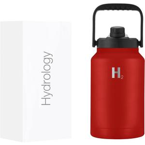 H2 Hydrology Growler Water Bottle With Handle Lid | Double Wall Vacuum Insulated One Gallon Growler | Hot and Cold Leak Proof Sweat Free | Sports, Hiking, Camping, Travel (128 oz, Red)