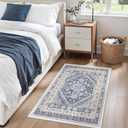 zesthome 2x3 Entryway Rug, Soft Washable Rugs, Non Slip Area Rug, Stain Resistant Low Pile Rugs for Bedroom, Vintage Rug for Door Mat, Kitchen (Blue/Beige,2'x3')