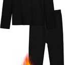 VZV Kids Thermal Underwear Set, Boys Underwear Thermals Set, Fleece Lined Base Layers Top Bottom for Skiing Cold Weather (Large, Black)