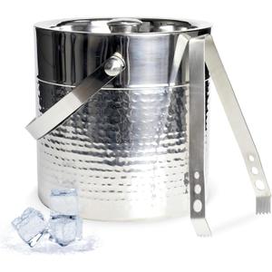 Chef Craft Hammered Ice Bucket with Tongs, Elegant Rust-Resistant Stainless Steel Ice Bucket, 3-Quart Ice Bucket Ice Buckets for Parties, Large Ice Bucket for Indoor or Outdoor Use