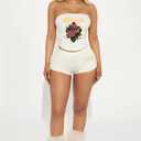 Glitrandi Two Piece Sets For Women Fashion Print Drawstring Tube Top With Shorts Summer Sexy Outfits