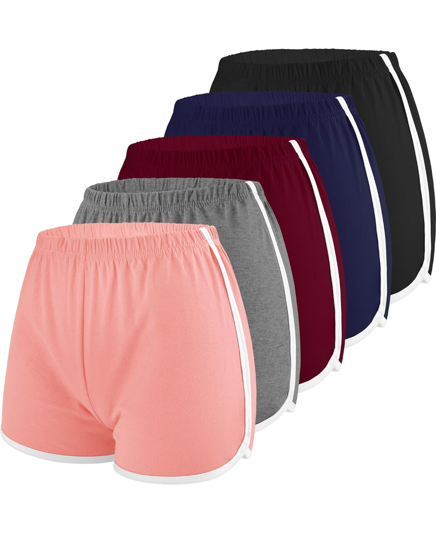 Motarto 5 Pieces Cotton Shorts Dolphin Design Athletic Shorts Women Sports Shorts for Dance, Yoga, Running, XL