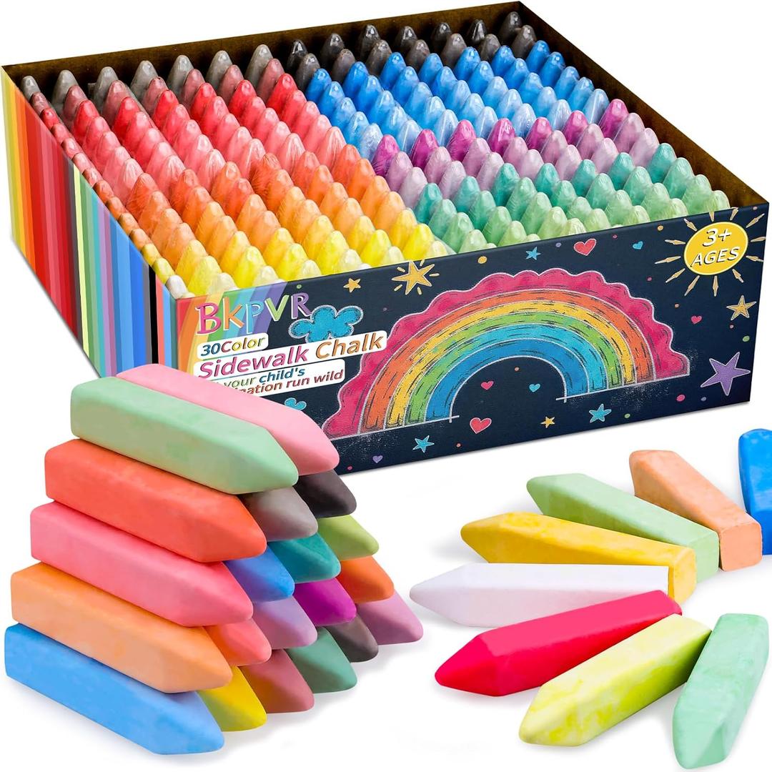 150 Pcs Jumbo Sidewalk Chalk Set for Kids 30 Colors, Cone Shaped Giant Colorful Chalk Bulk, Non-Toxic Colored Washable Chalk For Driveway, Pavement, Outdoors, Blackboard, Playground