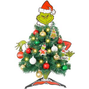 Mini Christmas Tree with Head Arms Legs Tabletop Small Christmas Tree with Lights Thief Body Decorative Ornaments for Home Party Decor