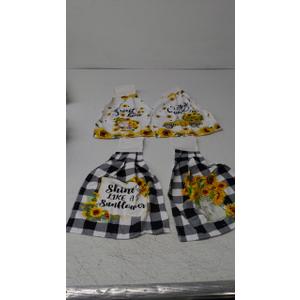 Sratte 4 Pcs Sunflower Hanging Kitchen Towels Hand Towels with Hanging Loop Summer Buffalo Plaid Gnomes Sunshine Dish Towels Bath Absorbent Oven Stove Wash Cloth for Home Decorative Housewarming Gift (Yellow)