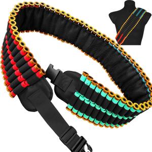 Chisisi Tactical Leather 120 Rounds Shotgun Bandolier Strap for 12/20 Gauge, Heavy Duty Shotshell Shoulder Carrier Belt, Adjustable 12 Gauge Shell Holder with Quick Release Buckle for Hunting