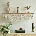 Rustic Floating Wall Shelves, Vintage Carved Solid Wood Wall Shelf for Living Room Bedroom Office, Decorative Display Ledge & Storage Rack