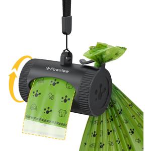 Dog Poop Bag Holder  Retractable Dispenser with Waste Bag Hook, Tracks Poop via App to Support Health, Included 1 Dog Bag Holder & 15 Leakproof Bags (Black)