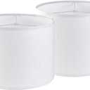 Set of 2 Pure White Linen Drum Lamp Shade 13" Top x 13" Bottom x 10" High (Spider) Contemporary Lamp Shades for Table Lamps & Bedside Lamps Replacement Lampshade - GO&SO - Assembly is Required