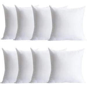 Plush and Durable Throw Pillow Inserts - 18 x 18 inches Set of 8, Hypoallergenic Polyester Fiber Fill - Perfect for Decorative Cushion Covers, Sofa and Bed Accent