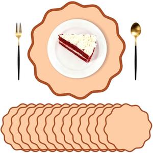 Orange Scalloped Paper Placemats 60 Pcs Disposable Coated Paper Waterproof Place Mat with Wavy Edge Table Decor for Baby Shower Party Supplie Birthday Wedding Banquet Tea Party (13.5 Inch Round)