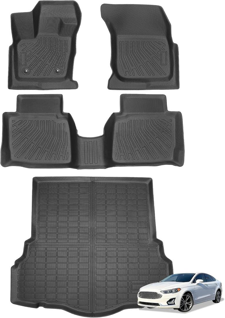 Joruoo-Floor Mats & Cargo Liner for 2017-2020 Ford Fusion, All-Weather Heavy Duty TPE Floor Liners Full Coverage Automotive for Fusion Accessories