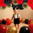 12Pcs Black Gold Red Party Decorations Paper Fans Hanging Honeycomb Paper Fan for Autumn Wedding Birthday Parties Baby Shower Christmas Wall Backdrop Decor