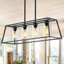 Black Farmhouse Chandeliers for Dining Room, Rustic Kitchen Island Light Fixture, 4-Lighting Linear Pendant Lamp Kitchen Island with Glass Shade Apply to Dining Room Light fixtures Over Table