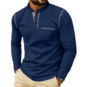 Sailwind Men's Henley Shirts Long Sleeve Button T-Shirt Casual Stylish Cotton Pullover Shirt with Pocket (L)