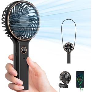 SWEETFULL Handheld Fan, Portable Fan, 5000mAh Rechargeable Battery, 6 Speed Wind, LED Display, Personal Mini Travel Fan with Backup Power, Hand Held Fan USB Foldable Electric Fan for Women Girl (Black)