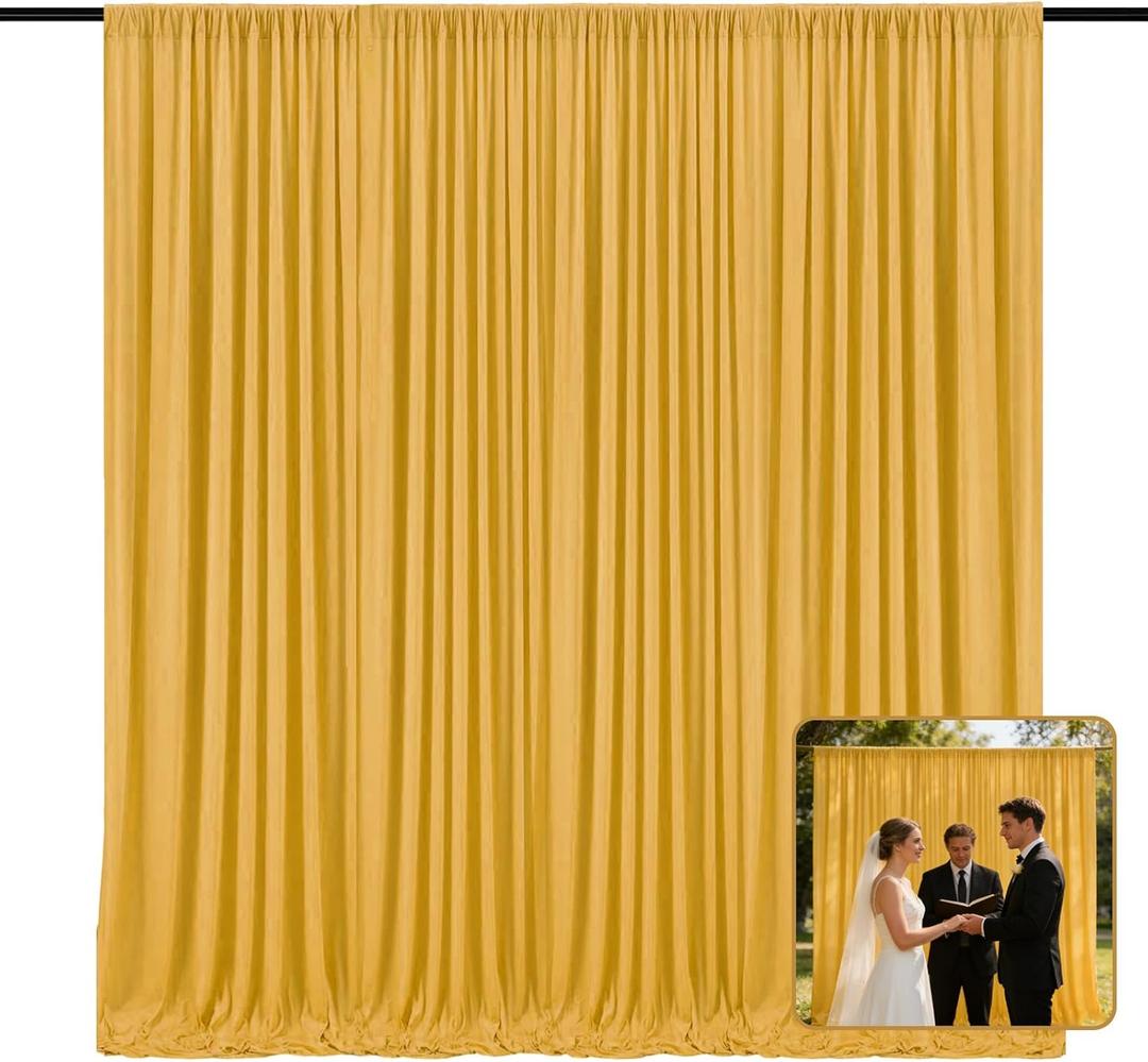2 Panels Gold Backdrop Curtain, 10 x 10 Feet Polyester Background Curtains for Parties, Weddings, Baby Showers, Halloween, Christmas, Birthday Party Photoshoot Backdrop Curtains Decorations