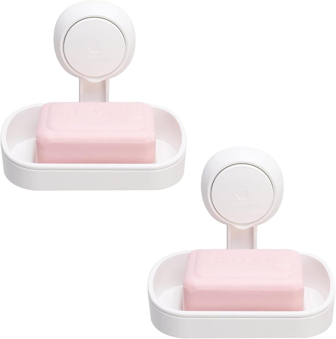TAILI Soap Holder Soap Dish for Shower, Suction Cup Soap Holder for Shower Wall, Bathroom Accessories, Removable Strong Hold Soap Saver, Drill Free, White 2 Set