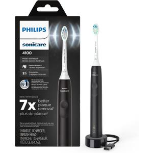 Philips Sonicare 4100 Rechargeable Electric Toothbrush, with Pressure Sensor, 2 Intensity Settings, SmarTimer and QuadPacer, 14-Day Battery Life, Black, Model HX3681/24
