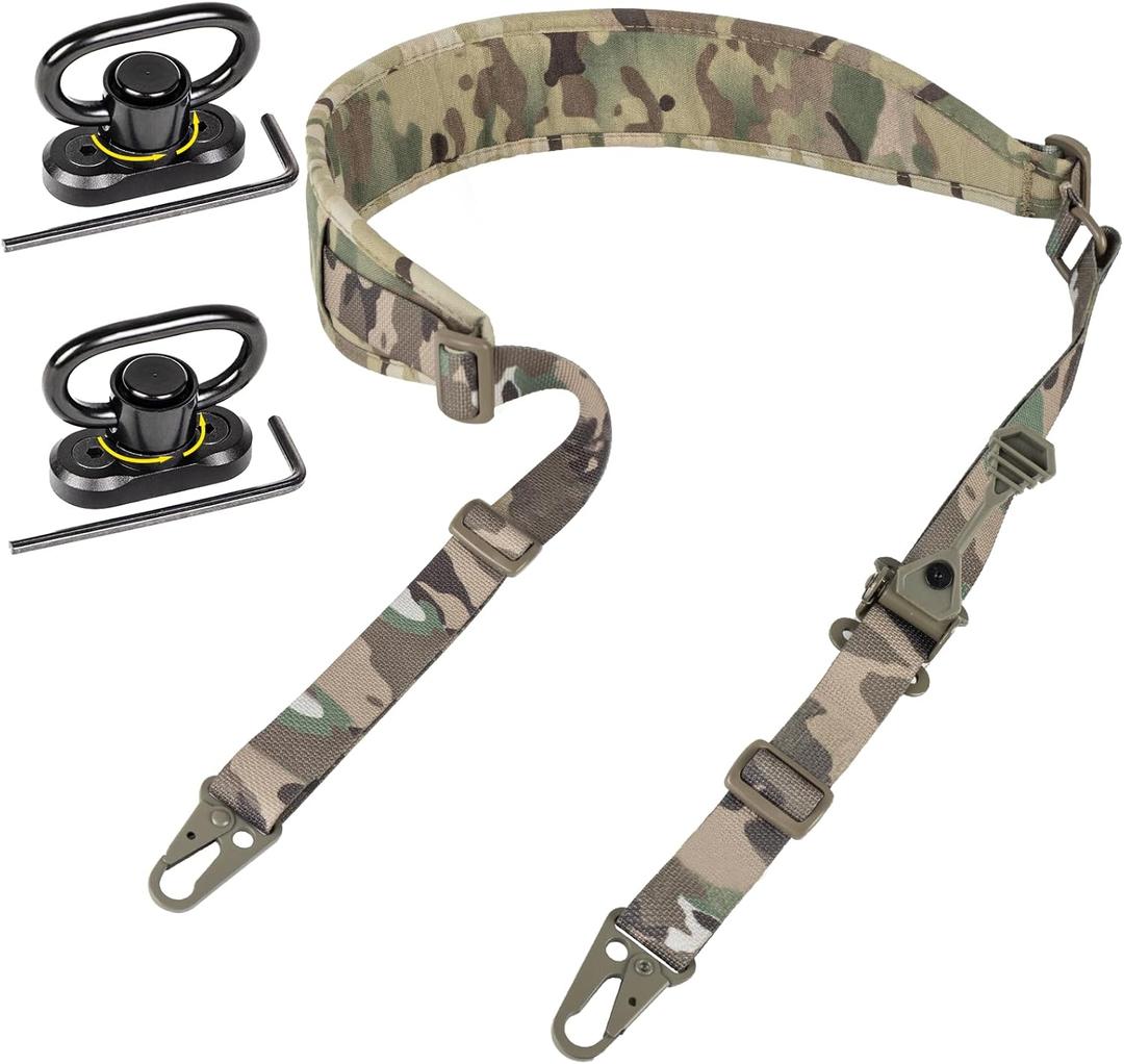 2 Point Rifle Sling, QD Swivel Quick Adjust Gun Sling with HK Hook, Soft Shoulder Padded Tactical QD Sling for Rifle, Shotgun, and Crossbow, Camera, Tool Kits, Bags, Hunting and Outdoor Sports