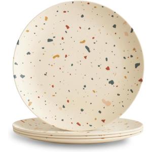 Nook Theory 4 Pack Reusable Bamboo Plates - Non-Toxic Toddler and Kids Plate, Dishwasher Safe, Not Microwavable Dinnerware (Fiesta 8")
