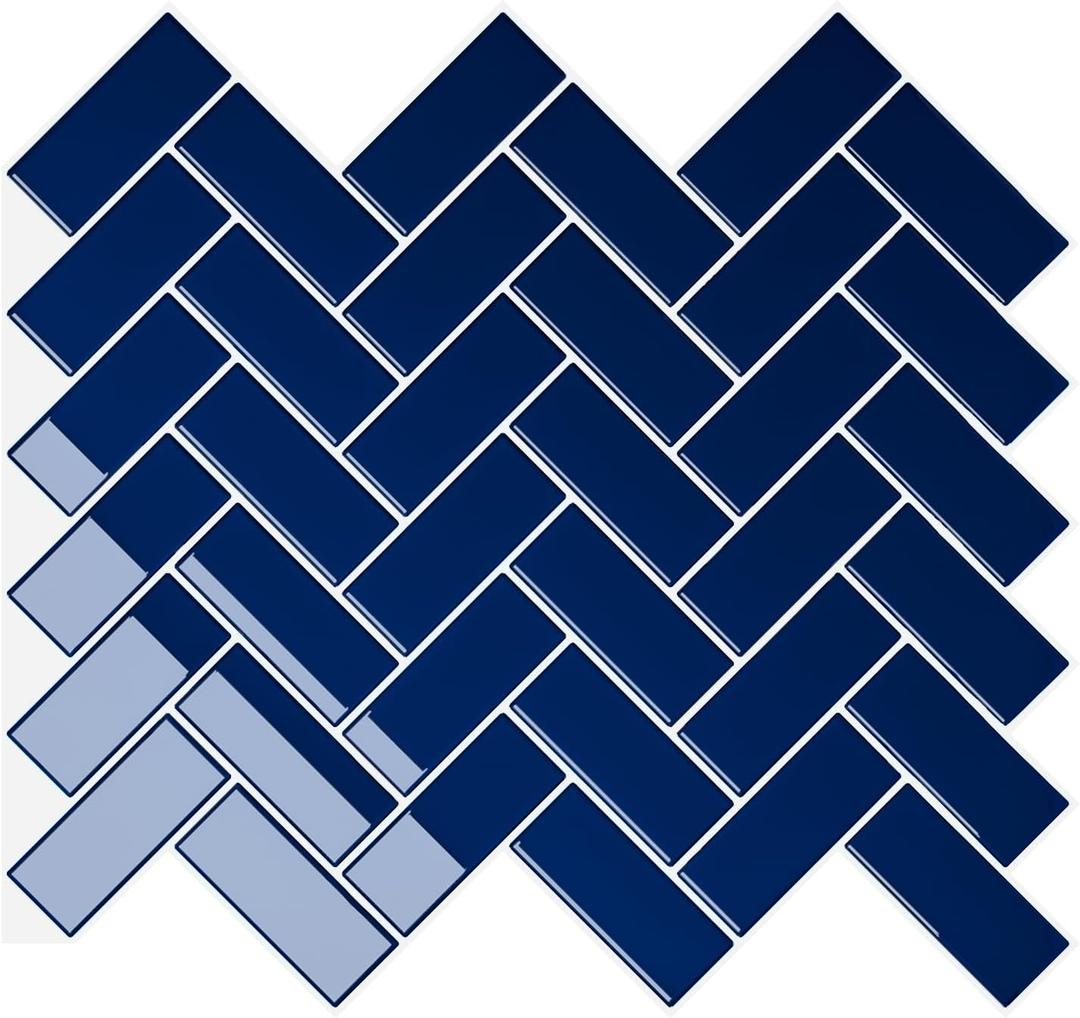 VEELIKE Royal Blue Kitchen Backsplash Tiles Peel and Stick Herringbone Peel and Stick Tile for Bathroom 6 Sheets Stick on Backsplash Tile Stickers Removable Renter Friendly Blue Wall Tiles 12''x12''