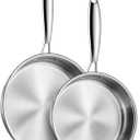 P&P CHEF 8 & 10 Inch Stainless Steel Frying Pan, 3-Ply Stainless Steel Pan Skillet, Induction Stir-fry Pan, Oven & All Stoves Safe, Heavy Duty & Even Heat, Dishwasher Safe, Silver, (2 Pieces)