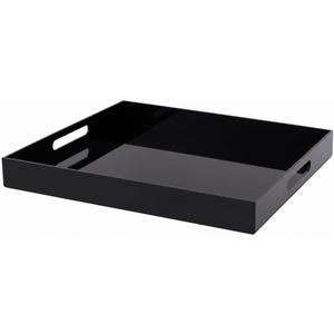 Black Acrylic Serving Tray 20x16 with Cut Handles - Spill Proof Acrylic Decorative Tray Organiser for Ottoman Coffee Table Countertop