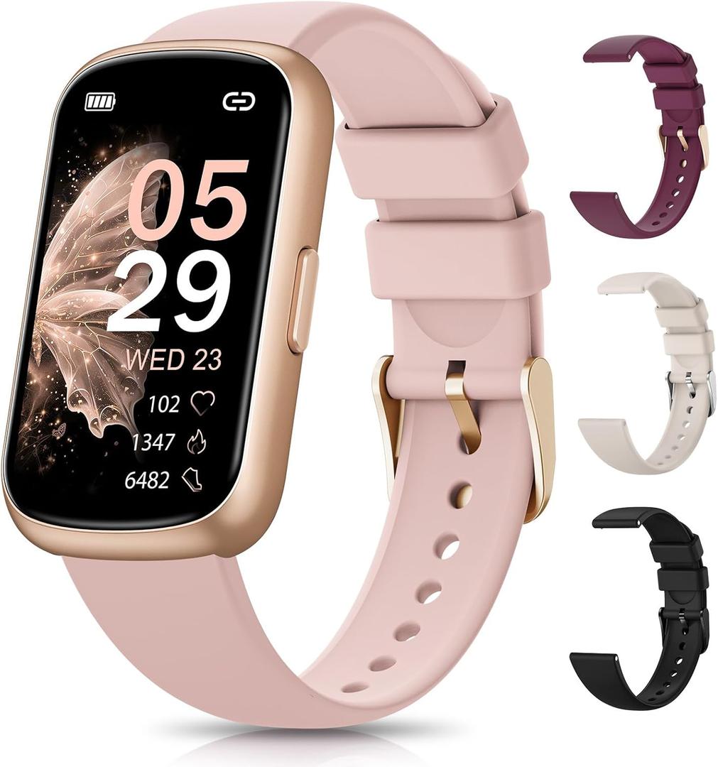 Fitness Tracker, Smart Watches for Women with 24/7 Heart Rate Monitor, Sleep Tracker, Breathing Training, 1.47" Fitness Watches for Women with 24 Sports Modes, Activity Tracker as Gift (4 Bands) (Gold-Pink)
