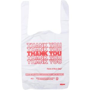 Small Economy "Thank You" T-Shirt Bags - 1/12 BBL - 7"X3.5"X13" - 1000 Bags Bulk - 13 Mic - White - For Retail, Groceries, Merchandise, Convenience Store, Supermarket, Restaurant