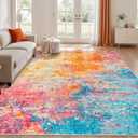 Rugflix 8x10 Area Rugs for Living Room, Washable Large Multicolor Rug Stain-Resistant Low Pile, Modern Carpet for Dining Room Home Office Kid Room Nursery Bedroom, Colorful Rainbow