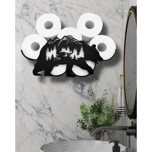 Bear Metal Wall Toilet Paper Storage,Funny Black Toilet Tissue Holder,Animal Decorative Metal Paper Holder,Cute Toilet Paper Storage for Bathroom,Wall Toilet Paper Organizer Hold Extra 8 Rolls (Black 14.39"l*4.52"w*10.63"h)