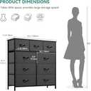 YITAHOME Dresser with 9 Drawers - Fabric Storage Tower, Tall Chest Organizer Unit for Living Room, Entryway with Sturdy Steel Frame, Wooden Top, Black Grey