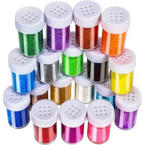 LEOBRO Glitter, 18 Pack Fine Glitter, Craft Glitter Powder Shake Jar, Multi Assorted Set Extra Fine Glitter for Resin Art Crafts Tumbler Scrapbook Jewelry Making, Body Face Hair Glitter, 15g/ Bottle,