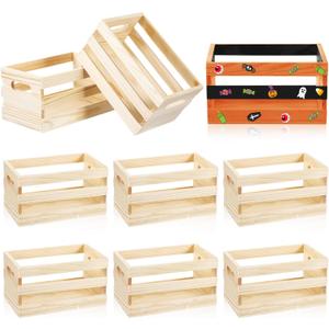 12 Pcs Small Wooden Crates with Handles Bulk 6.5'' Mini Wood Crates for Crafts Rustic DIY Unfinished Wood Storage Boxes Decorative Farmhouse Basket Display Home Kitchen Milk Wine Toys Decor