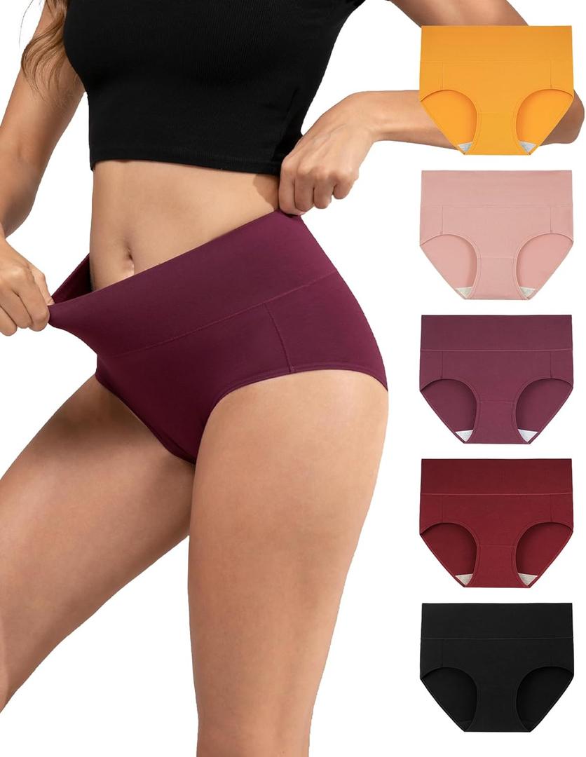 INNERSY Women's Underwear Cotton Soft Underwear High Waisted Breathable Briefs 5 Pack (Large)
