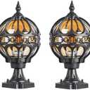 2 Pack Globe Outdoor Post Lights, Black Sphere Post Lamp Fixture with Pier Mounting Base, Waterproof Rustproof Aluminum Outside Post Light for Lawn Porch Garden Pathway Patio Fence No Sensor,Medium