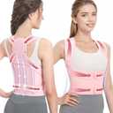 Posture Corrector for Women & Men, Adjustable Back Brace with Full Back & Shoulder Support, Spine Alignment for Upper Back Pain Relief, Scoliosis & Hunchback(Pink,Large)