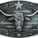 Western Belt Buckles for Men Cowboy Belt Buckle American Flag Belt Buckles Longhorn bull Silver