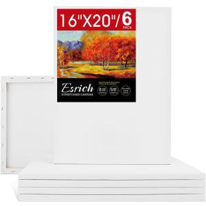 ESRICH Stretched Canvas for Painting 16x20 Inch, 6Pack Large Canvas for Painting, Primed Acid-Free Cotton Blank Canvases, Art Paint Canvases for Oil Paint,Watercolor,Acrylic Paint,Gouache and Tempera.