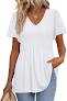 OFEEFAN Womens Summer Tops Babydoll Short Sleeve Shirts Puff Sleeve Peplum Tops V Neck T Shirts XL