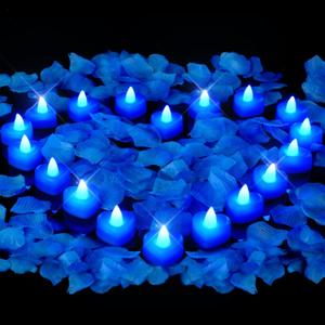 Amagic 2000 Pieces Blue Artificial Rose Petals with 24 Blue Heart LED Tea Lights, Rose Petals and Candles Set for Proposal, Anniversary, Romantic Night, Wedding Decor (24 Pcs Blue Candles + 2000 Pcs Blue Petals)